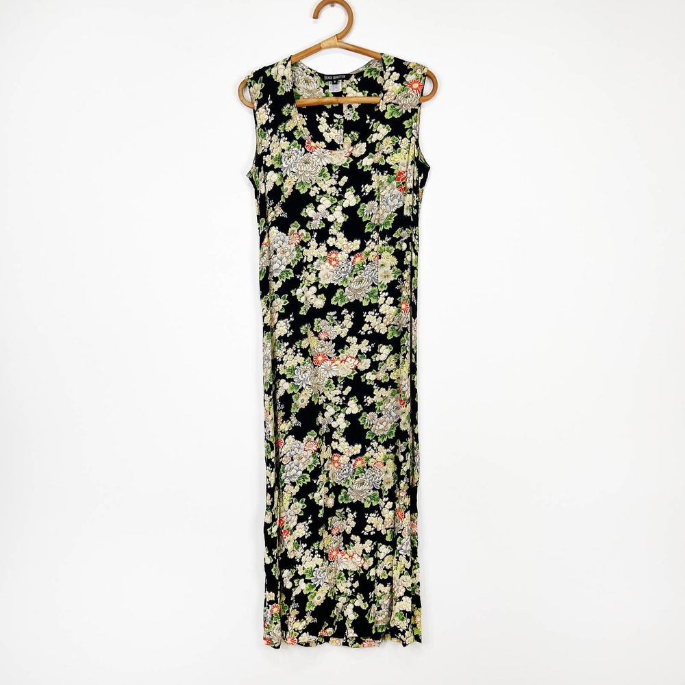 Vintage 90s French Connection maxi dress Chrysanthemum boho dark floral Size 8 - Picture 8 of 9